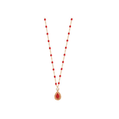 Collier Gigi Clozeau Lucky Cashmere en or rose, résine coquelicot et diamant, taille 42cm