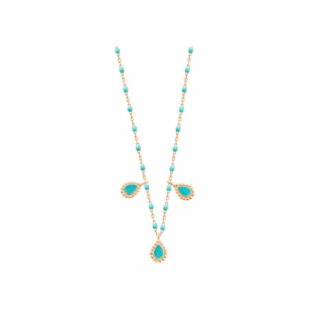 Collier Gigi Clozeau Lucky Cashmere en or rose et résine turquoise vert, 42cm