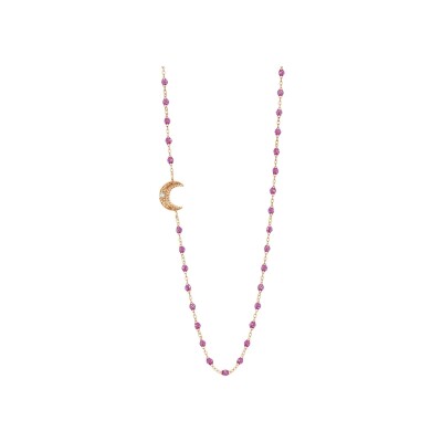 Collier Gigi Clozeau Lune en or rose, résine galaxy et diamants, taille 42cm