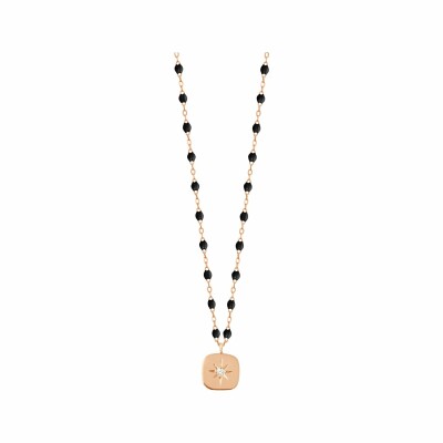 Collier Gigi Clozeau Miss Gigi en or rose, diamant et résine noire, taille 42cm