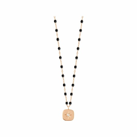 Collier Gigi Clozeau Miss Gigi en or rose, diamant et résine noire, taille 42cm