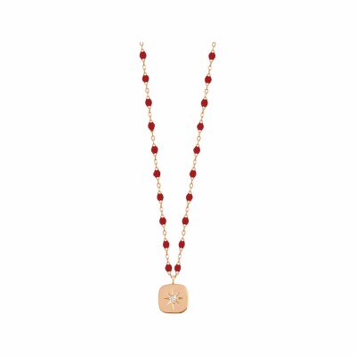 Collier Gigi Clozeau Miss Gigi en or rose, résine rouge rubis et diamants, taille 42cm