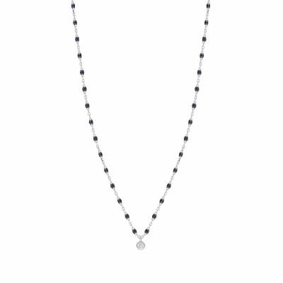 Collier Gigi Clozeau Mini en or blanc, résine noire et diamant, 42cm