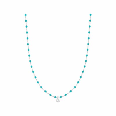 Collier Gigi Clozeau Mini en or blanc, résine turquoise vert et diamant, 40cm