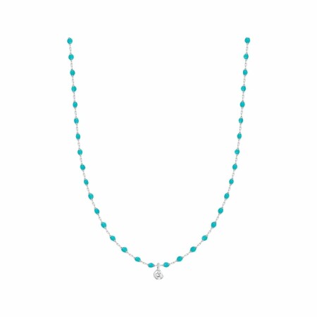 Collier Gigi Clozeau Mini en or blanc, résine turquoise vert et diamant, 40cm