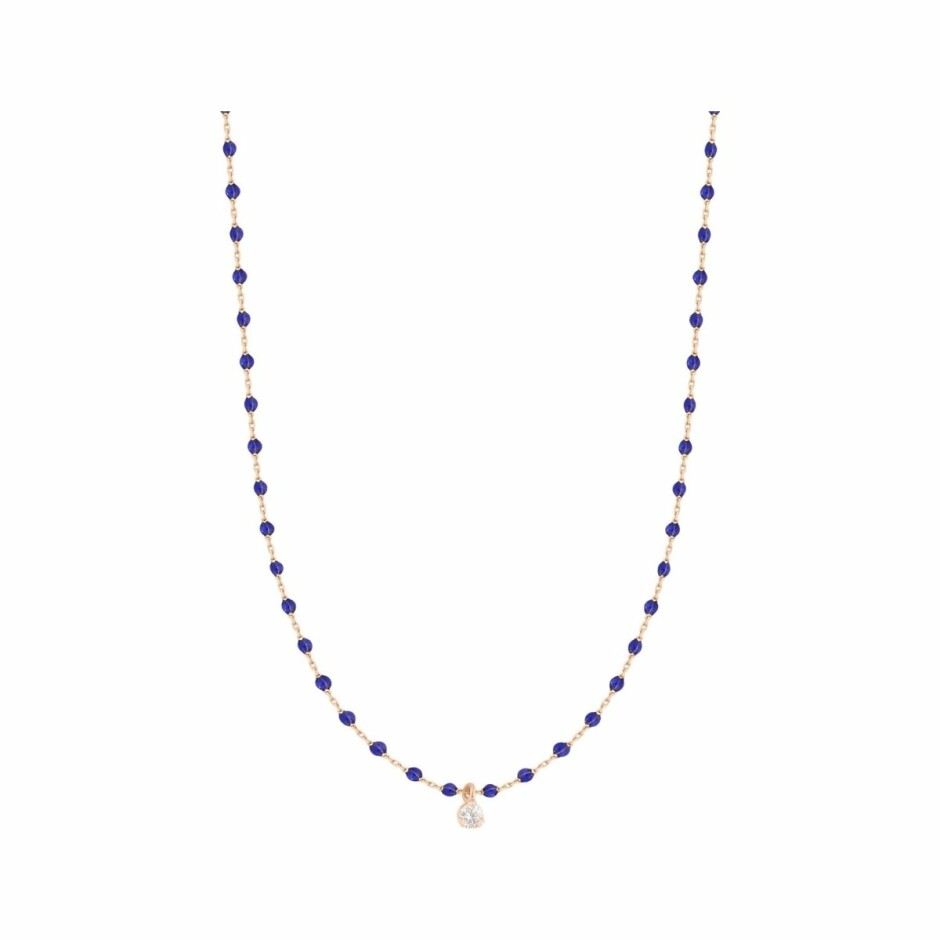 Collier Gigi Clozeau Mini en or rose, résine bleue prusse et diamant, 40cm