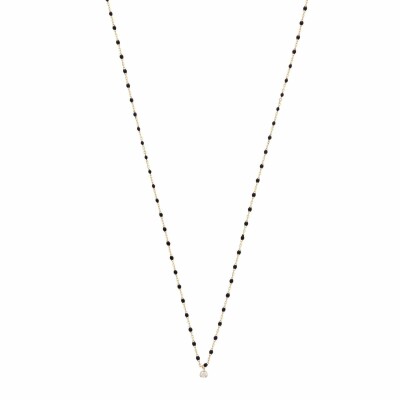 Collier Gigi Clozeau Mini en or rose, résine noire et diamant, 40cm