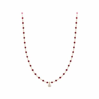 Collier Gigi Clozeau Mini en or rose, résine rouge coquelicot et diamant, 40cm