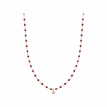 Collier Gigi Clozeau Mini en or rose, résine rouge coquelicot et diamant, 40cm