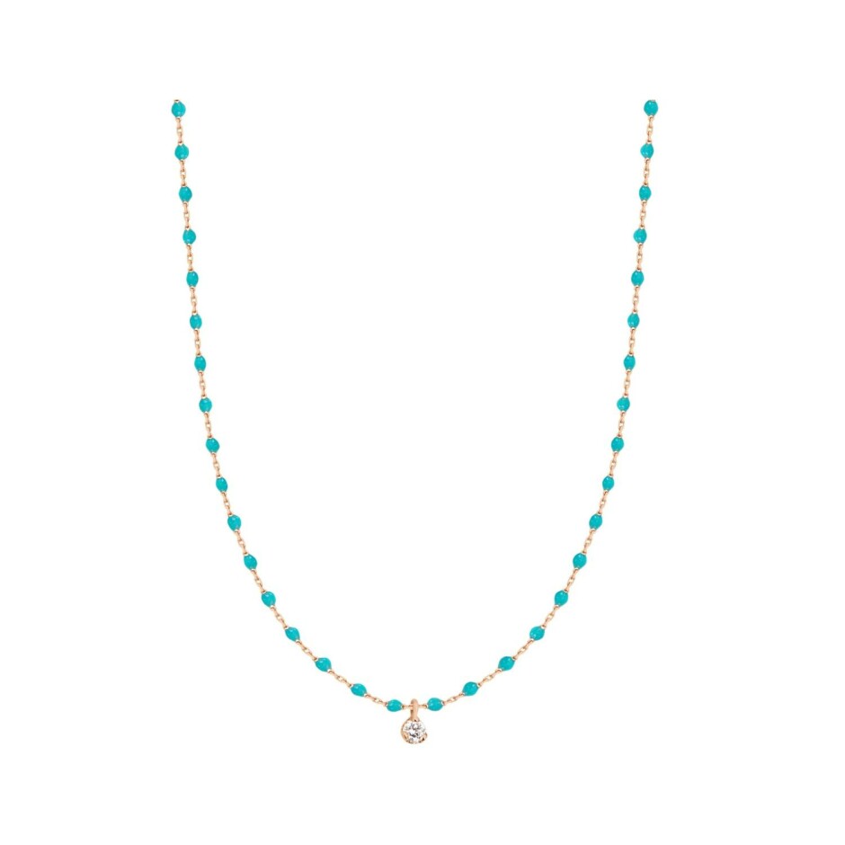 Collier Gigi Clozeau Mini, en or rose, résine turquoise et diamant, 40cm