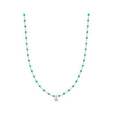 Collier Gigi Clozeau Mini, en or rose, résine turquoise et diamant, 40cm