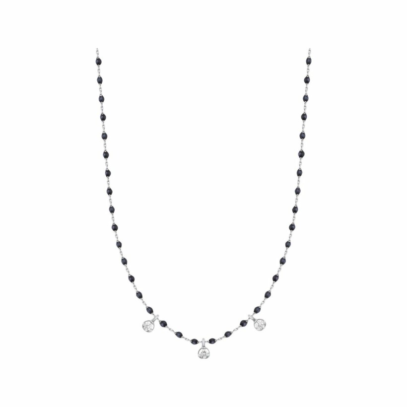 Gigi Clozeau Mini necklace, white gold, diamonds et black resin, size 42cm