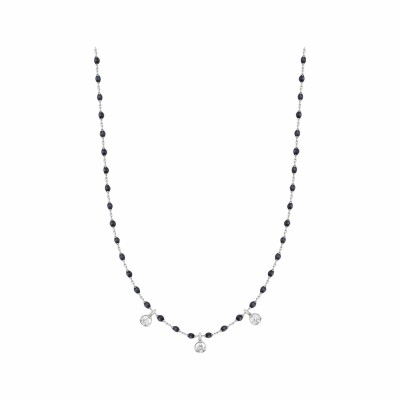 Collier Gigi Clozeau Mini en or blanc, diamants et résine noire, taille 42cm