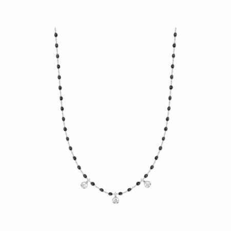 Collier Gigi Clozeau Mini en or blanc, diamants et résine noire, taille 42cm