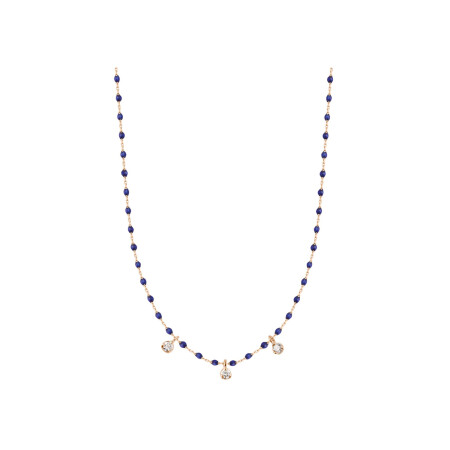 Collier Gigi Clozeau Mini en or rose, résine bleu prusse et diamants, taille 42cm