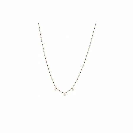 Collier Gigi Clozeau Mini en or rose, résine noire et diamants, 42cm