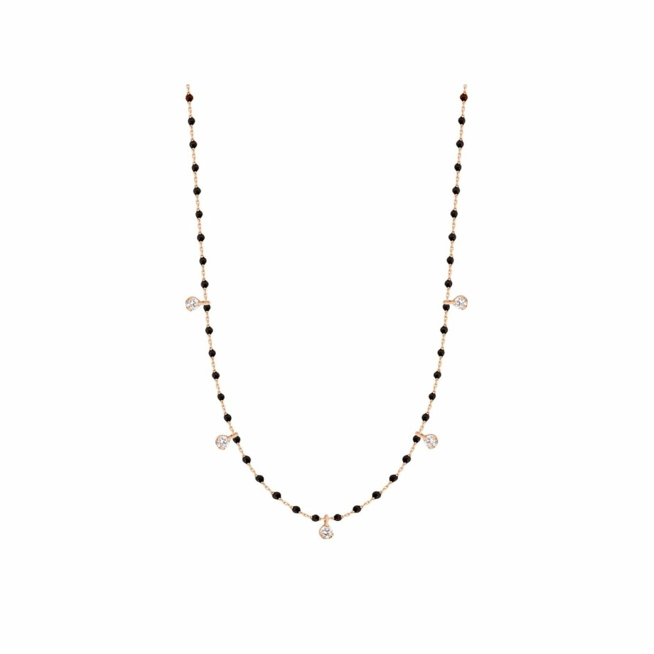 Collier Gigi Clozeau en or rose, résine noire et 5 diamants, taille 55cm