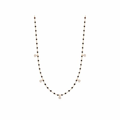 Collier Gigi Clozeau en or rose, résine noire et 5 diamants, taille 55cm