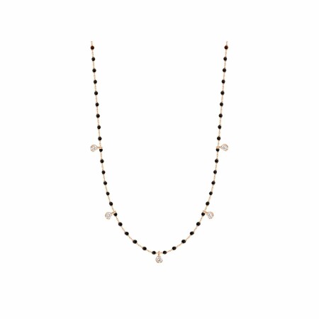 Collier Gigi Clozeau en or rose, résine noire et 5 diamants, taille 55cm