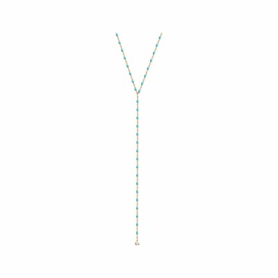 Collier sautoir Gigi Clozeau en or rose, résine turquoise vert et diamant