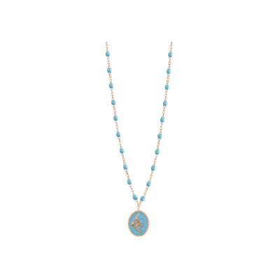 Gigi Clozeau Poisson Ange necklace, rose gold, turquoise blue resin, size 42cm