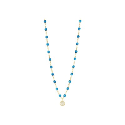 Collier Gigi Clozeau Puce en or jaune, résine azur et diamants, taille 42cm