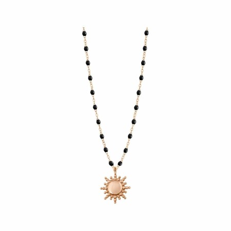 Collier Gigi Clozeau Soleil en or rose et résine noir, taille 42cm