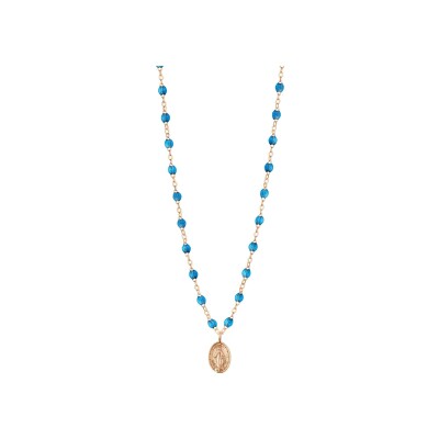 Collier Gigi Clozeau Madone en or rose et résine azur, taille 42cm