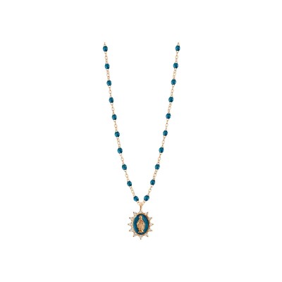 Collier Gigi Clozeau Madone en or rose, résine jungle et diamants, taille 42cm