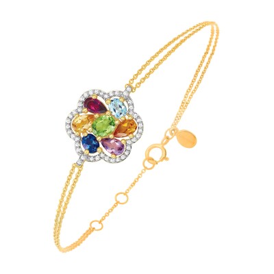 Bracelet or jaune, diamants et pierres multicolores
