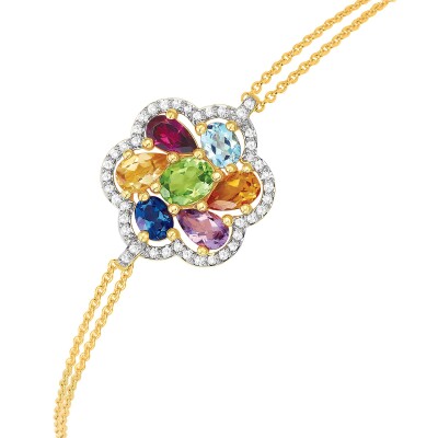 Bracelet or jaune, diamants et pierres multicolores