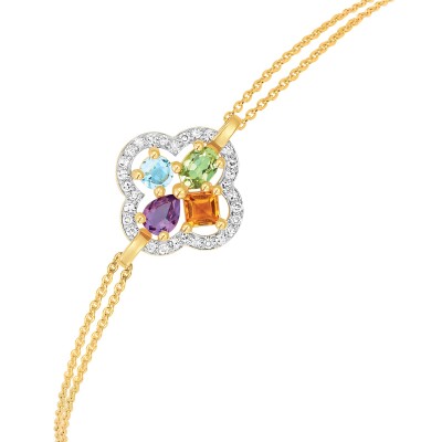 Bracelet or jaune, diamants et pierres multicolores