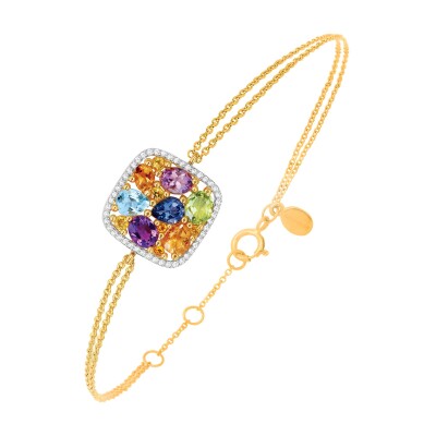 Bracelet or jaune, diamants et pierres multicolores