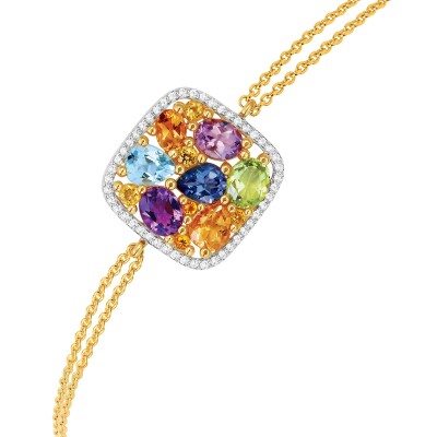 Bracelet or jaune, diamants et pierres multicolores