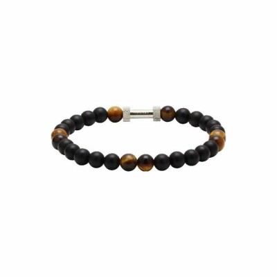 Bracelet Rochet Zen en acier, agates et oeil de tigre 6mm