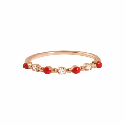 Bague Gigi Clozeau en or rose, résine coquelicot et diamants