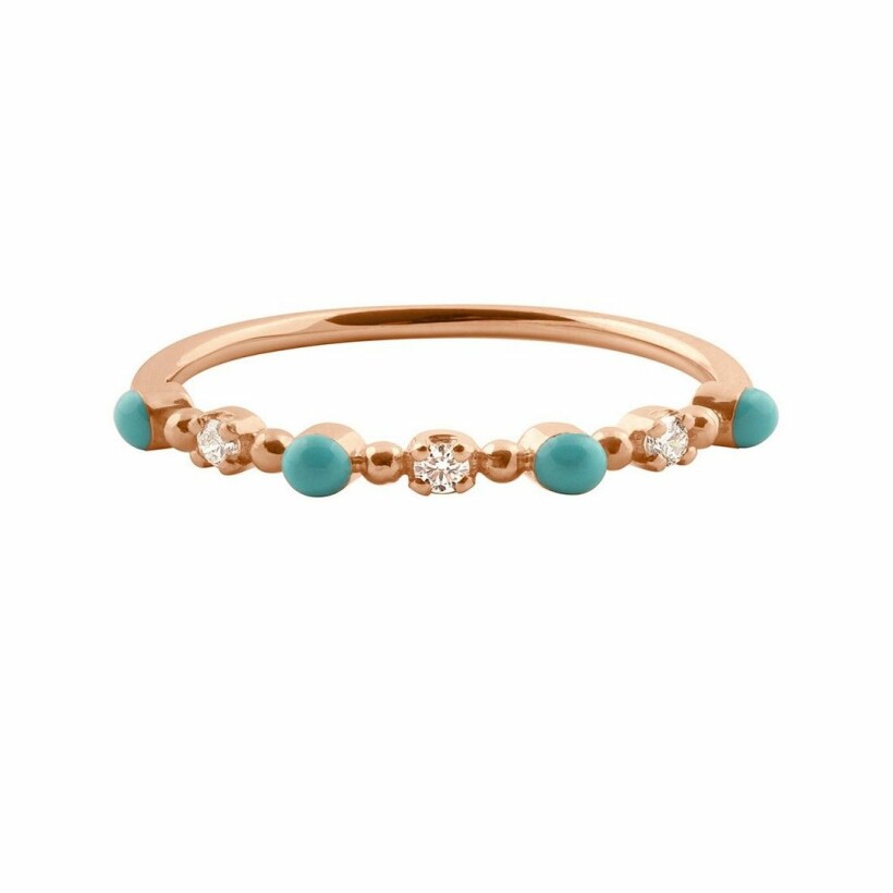 Bague Gigi Clozeau en or rose, résine turquoise vert et diamants