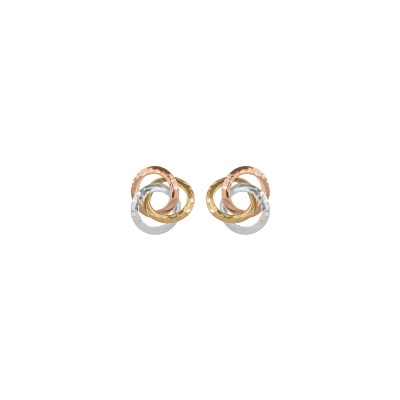 Boucles d'oreilles nœud en or jaune, or blanc et or rose