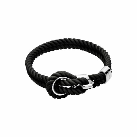 Bracelet Rochet Navigateur en acier et cordon en coton noir