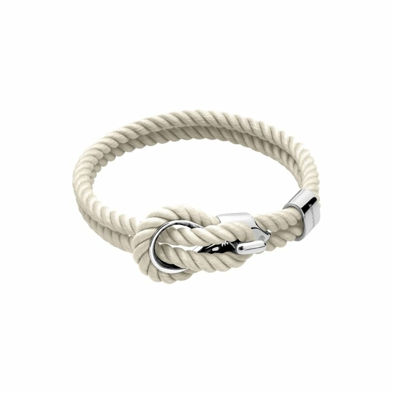 Bracelet Rochet Navigateur en acier et cordon en coton blanc