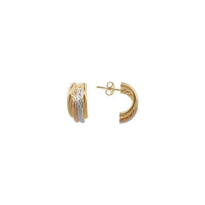 Boucles d'oreilles tricolores en or jaune, or blanc et or rose