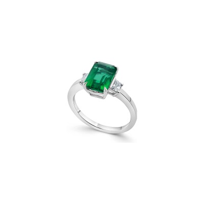 Bague Olympe en or blanc, émeraude et diamants