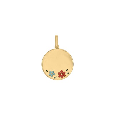 Pendentif rond fleurs en or jaune