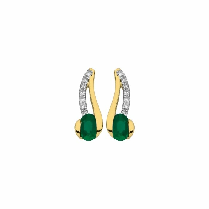 Boucles d'oreilles en or jaune, or blanc, émeraudes et diamants