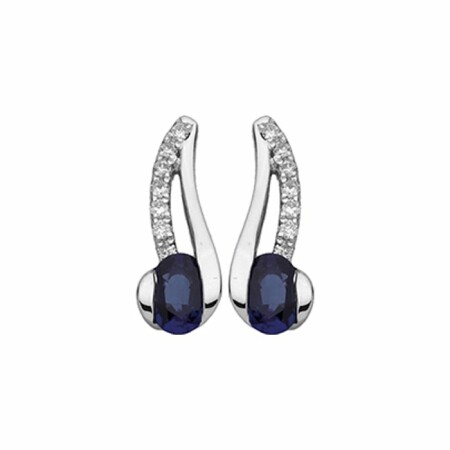 Boucles d'oreilles en or blanc, diamants et saphirs