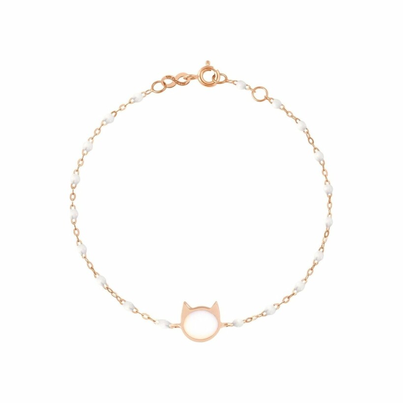 Bracelet Gigi Clozeau Chat en or rose et résines blanches, 17cm