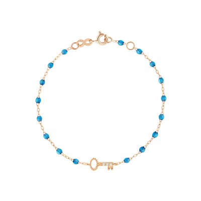 Bracelet Gigi Clozeau Clé en or rose, résine azur et diamants, taille 17cm