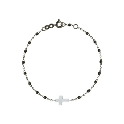 Bracelet Gigi Clozeau Croix en or noir, or blanc et résine noire, taille 17cm