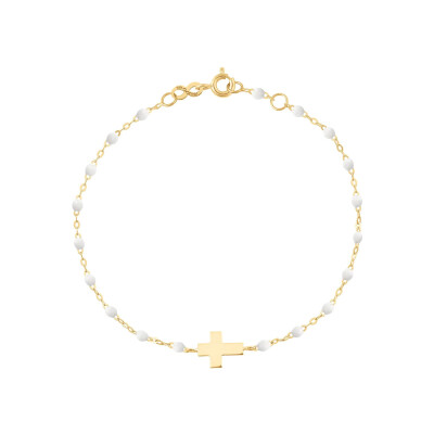 Bracelet Gigi Clozeau Croix en or jaune et résine blanche, taille 17cm