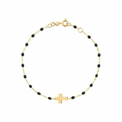 Bracelet Gigi Clozeau Croix en or jaune et résine noire, 17cm